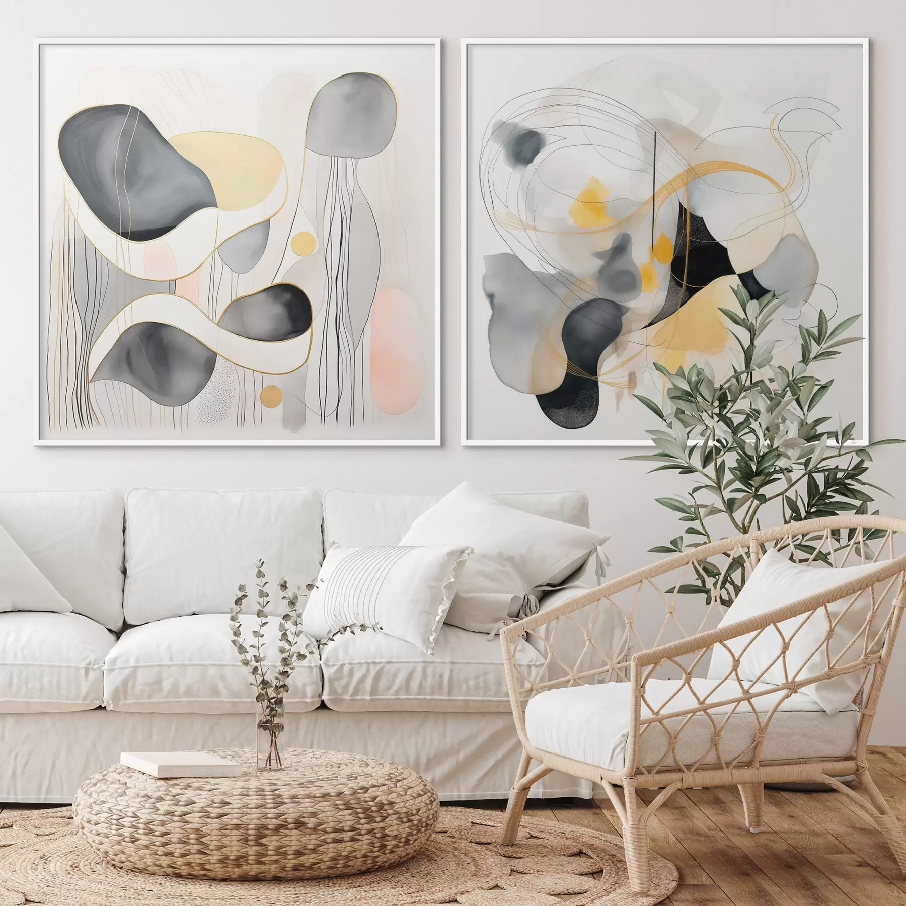 Fotobehang Monochroom en gele accenten in abstracte stijl d00905