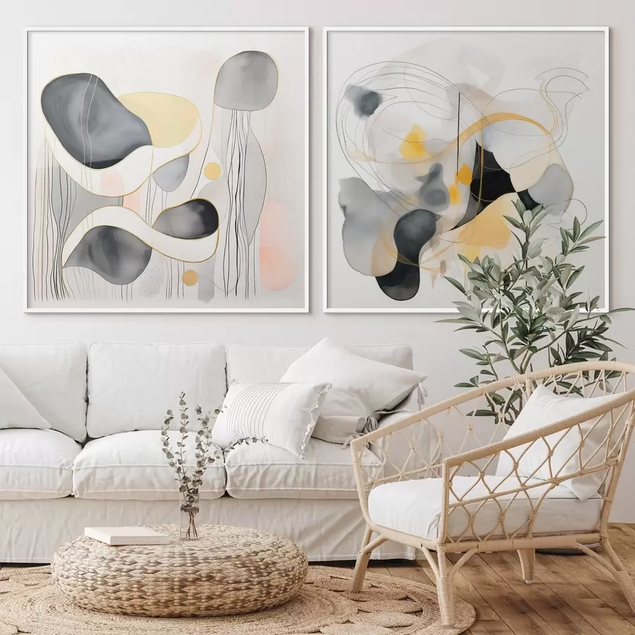 Fotobehang Monochroom en gele accenten in abstracte stijl d00905