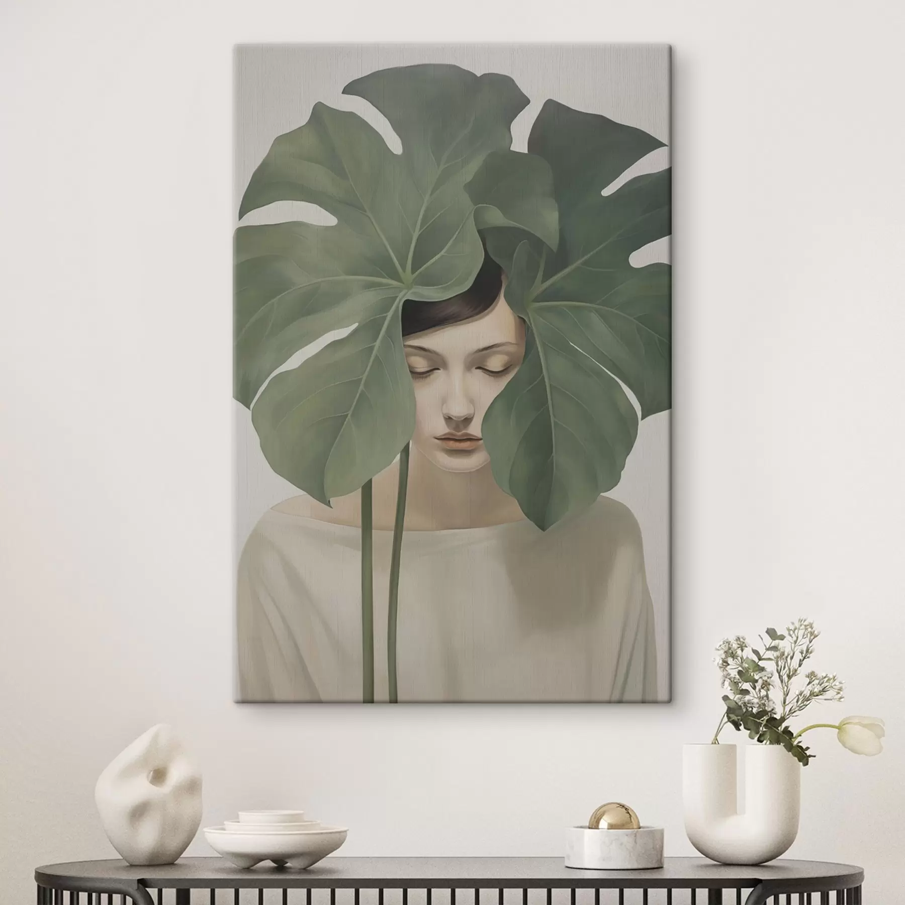  Schilderijen Meisje met tropische bladeren s47335