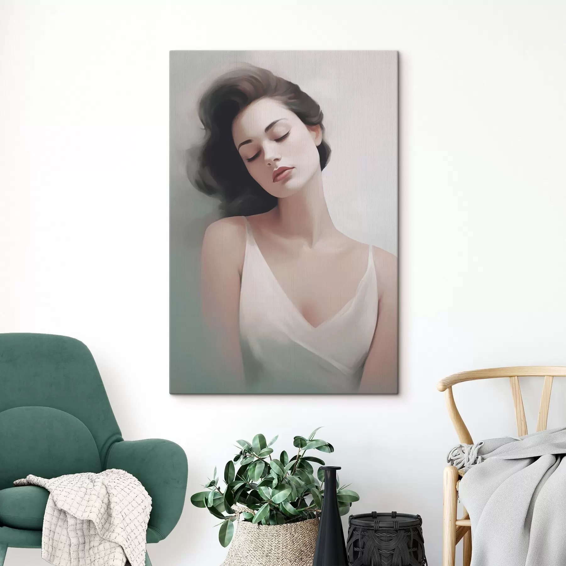  Schilderijen Portret van een meisje met gesloten ogen s47342