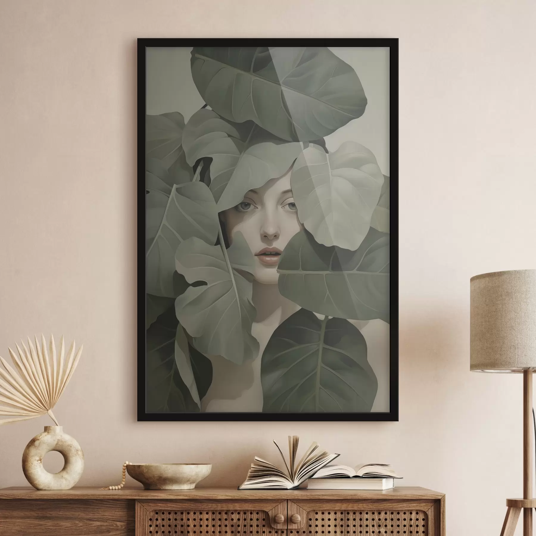 Fotobehang Portret van een meisje in gebladerte f47331