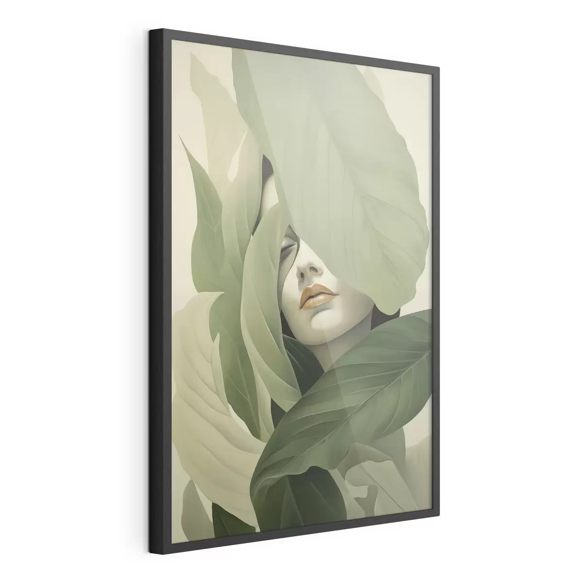 Poster Surrealistisch portret van een meisje in gebladerte f47332