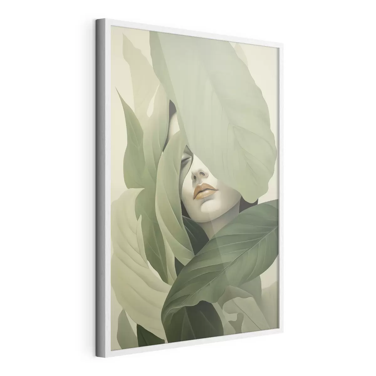 Poster Surrealistisch portret van een meisje in gebladerte f47332