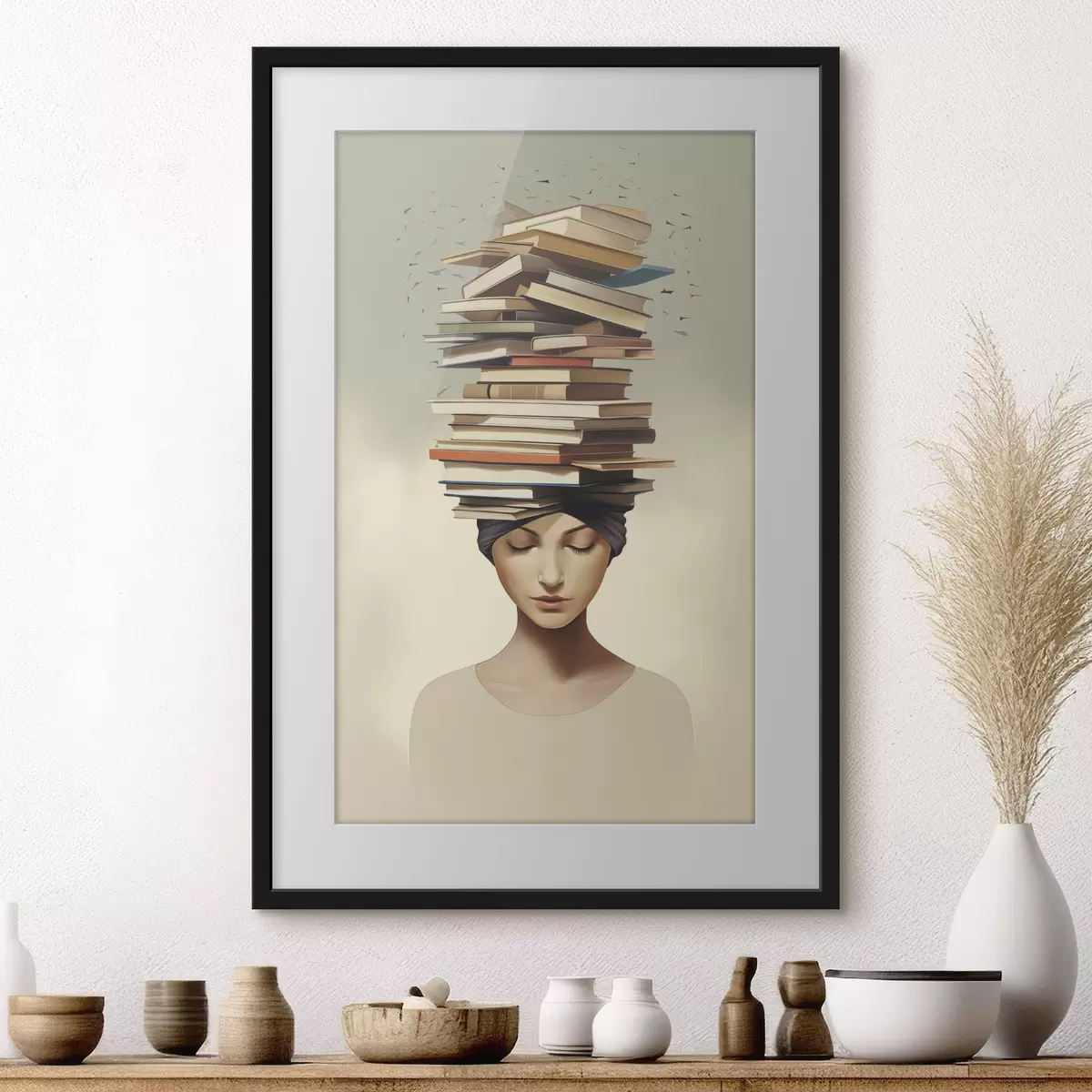 Poster Portret van een meisje met boeken f47333
