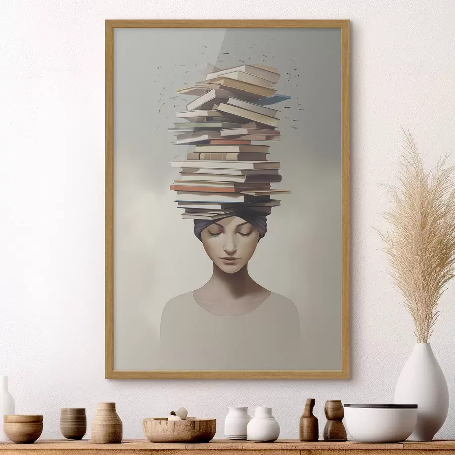 Fotobehang Portret van een meisje met boeken f47333