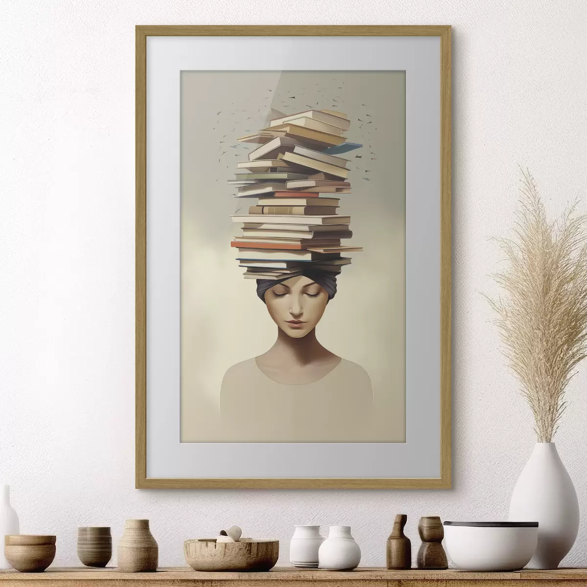 Poster Portret van een meisje met boeken f47333