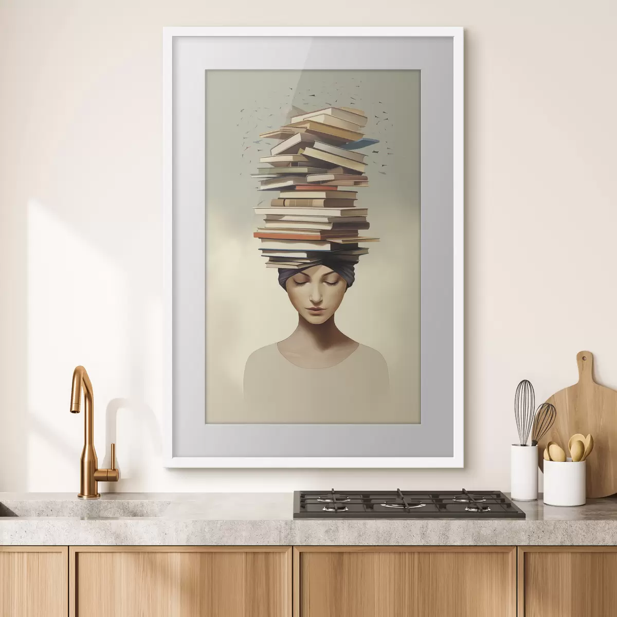 Poster Portret van een meisje met boeken f47333