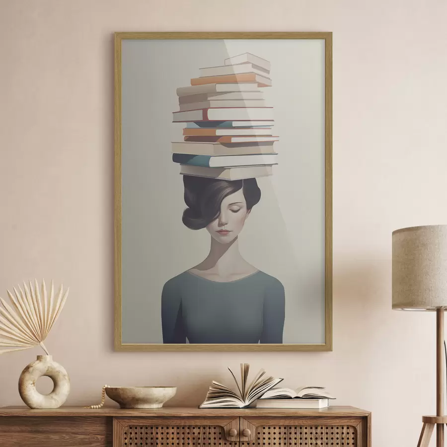 Fotobehang Surrealistisch portret van een meisje met boeken f47334