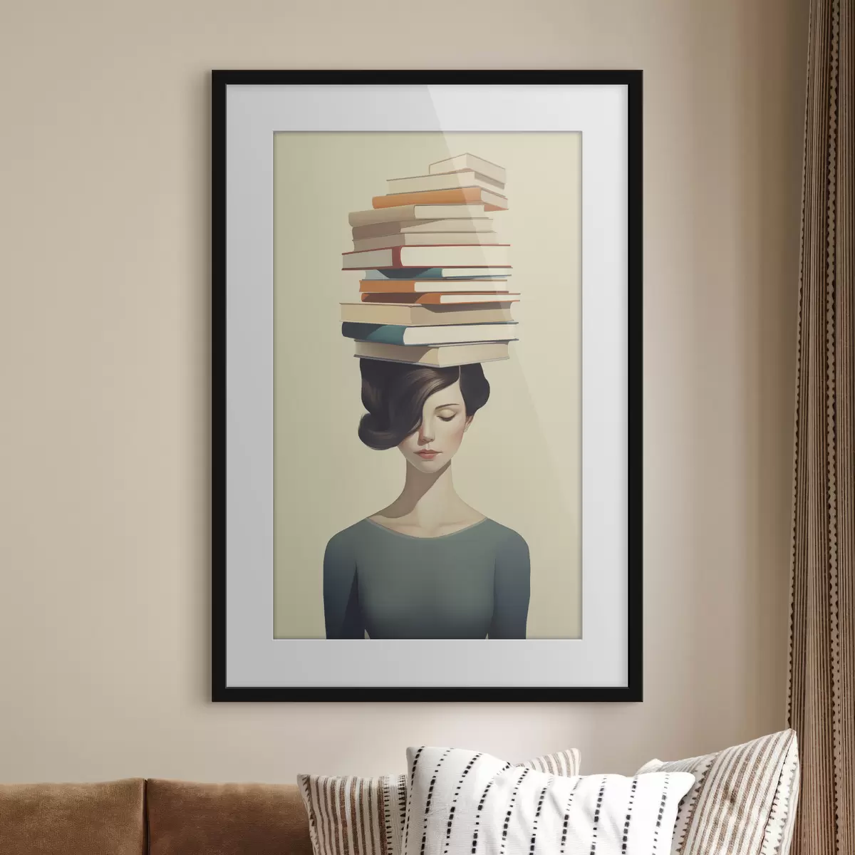 Poster Surrealistisch portret van een meisje met boeken f47334