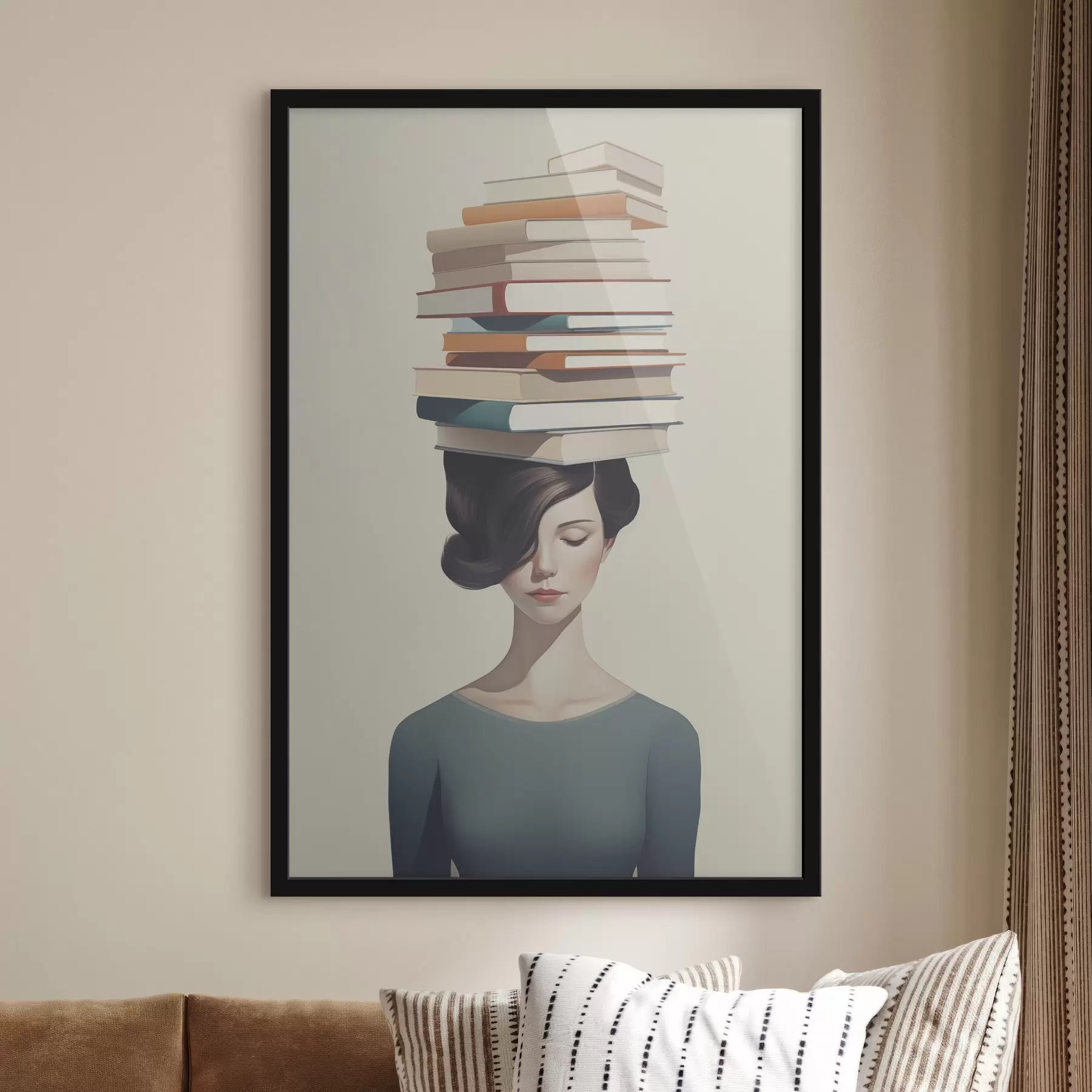 Fotobehang Surrealistisch portret van een meisje met boeken f47334