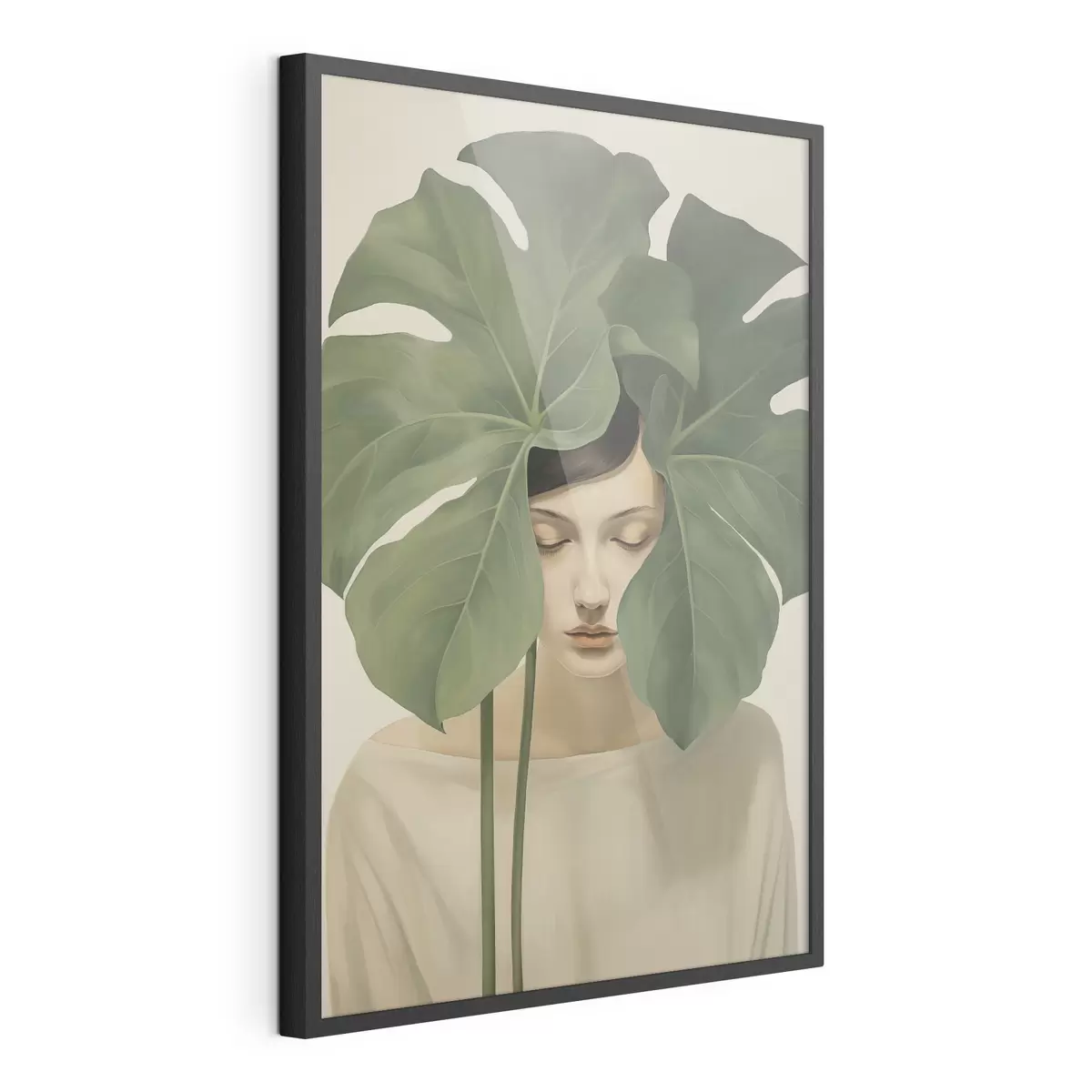 Poster Meisje met tropische bladeren f47335