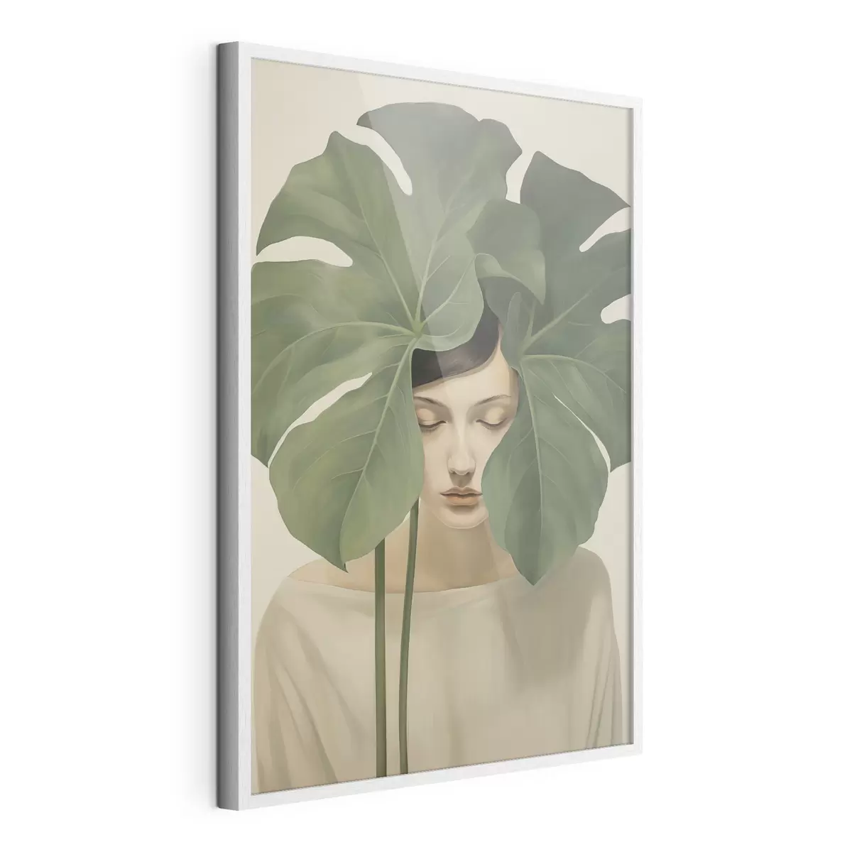 Poster Meisje met tropische bladeren f47335
