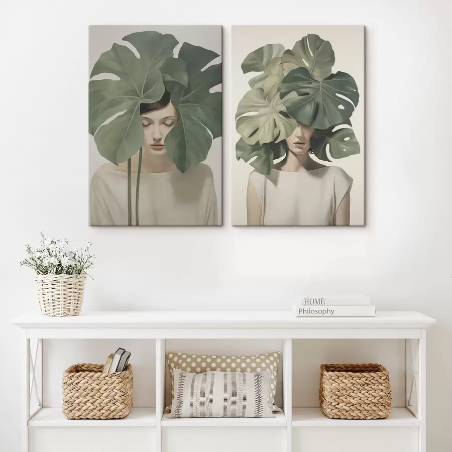  Schilderijen Meisje met bladeren m01185