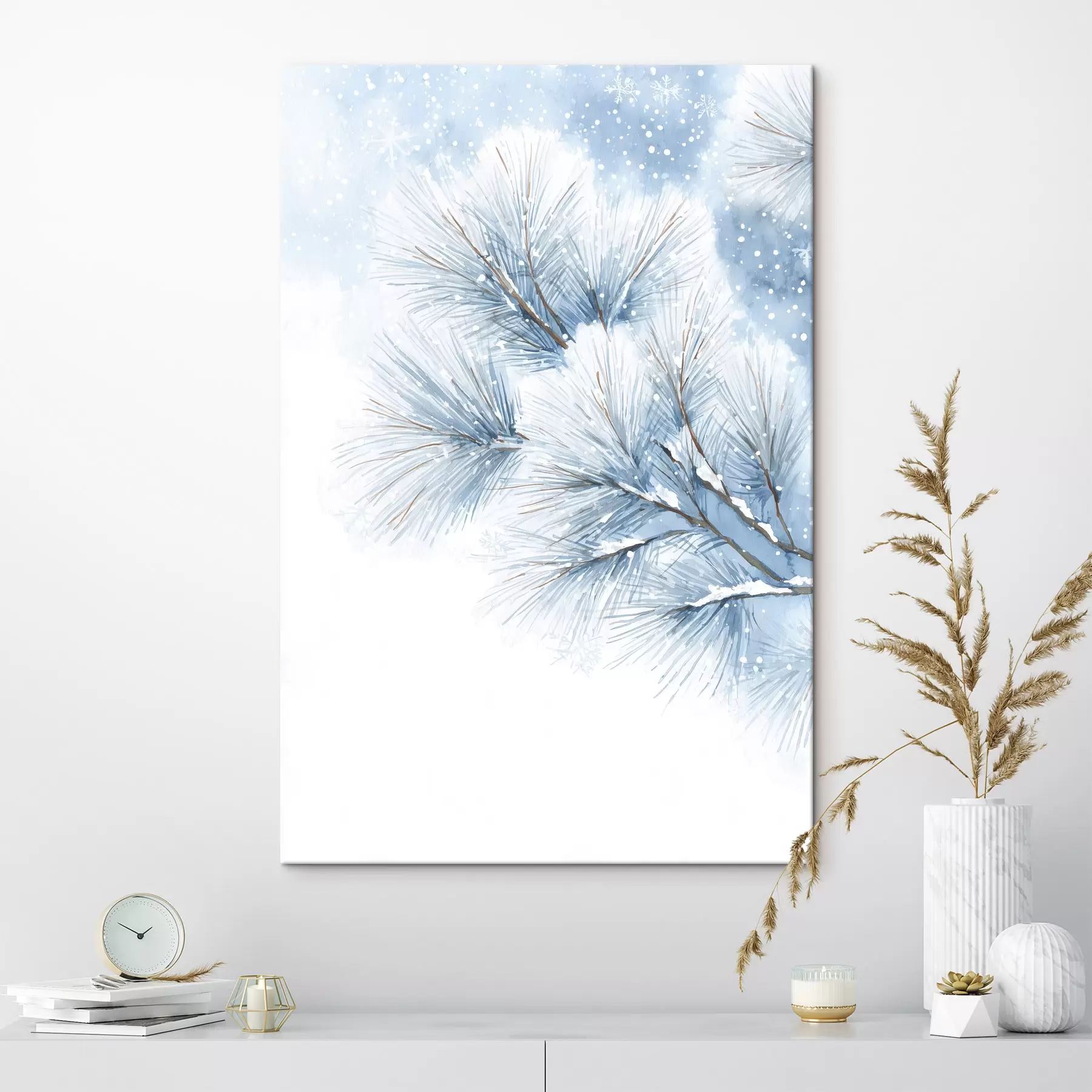  Schilderijen met sneeuw bedekte dennentak in aquarelstijl s47114