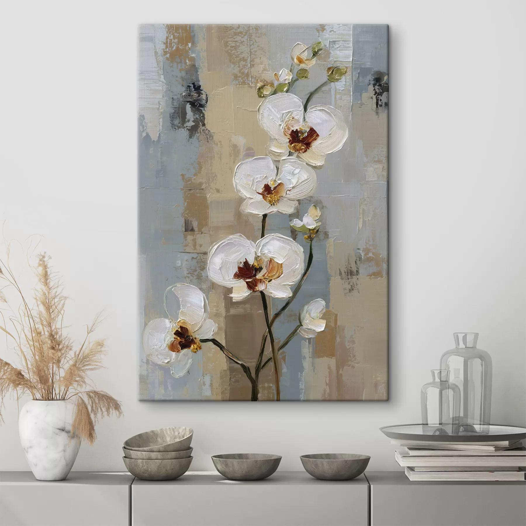  Schilderijen witte orchideebloemen in de stijl van een olieverfschilderij s47131