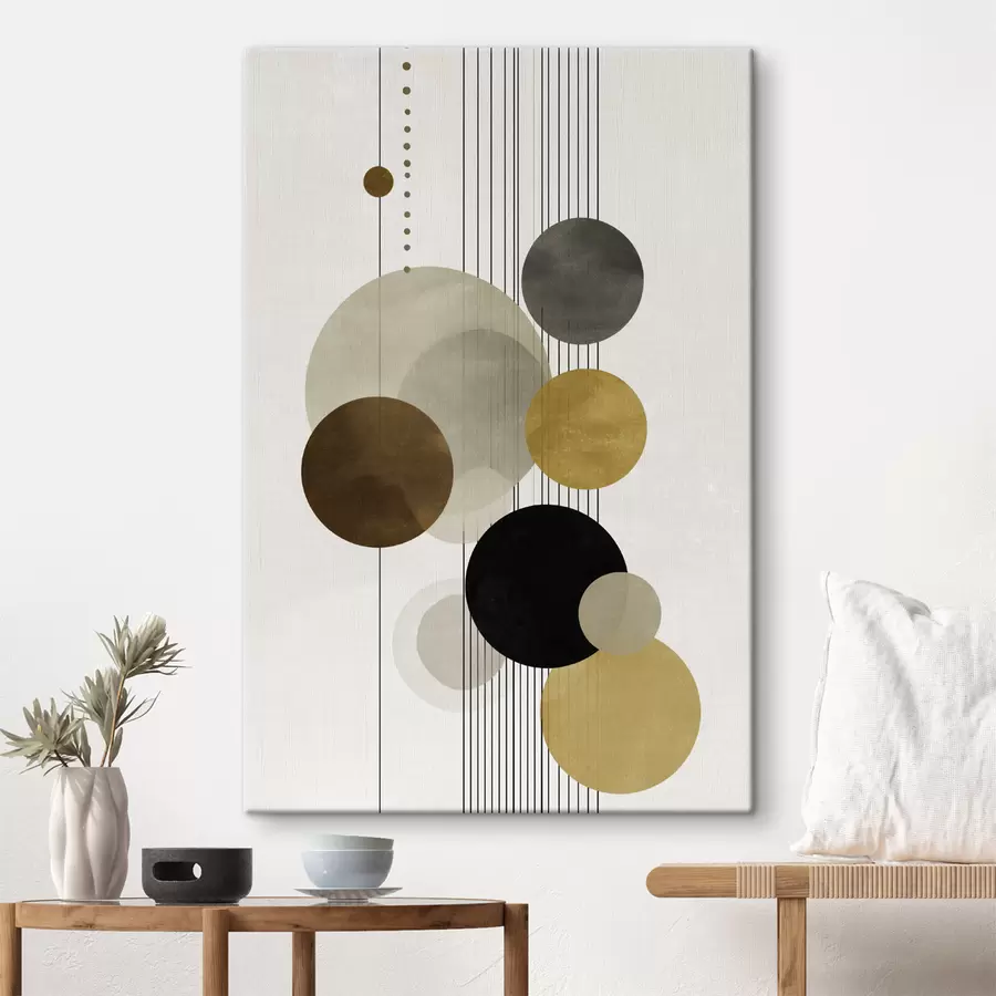  Schilderijen abstractie met cirkels en lijnen in warme kleuren s47237