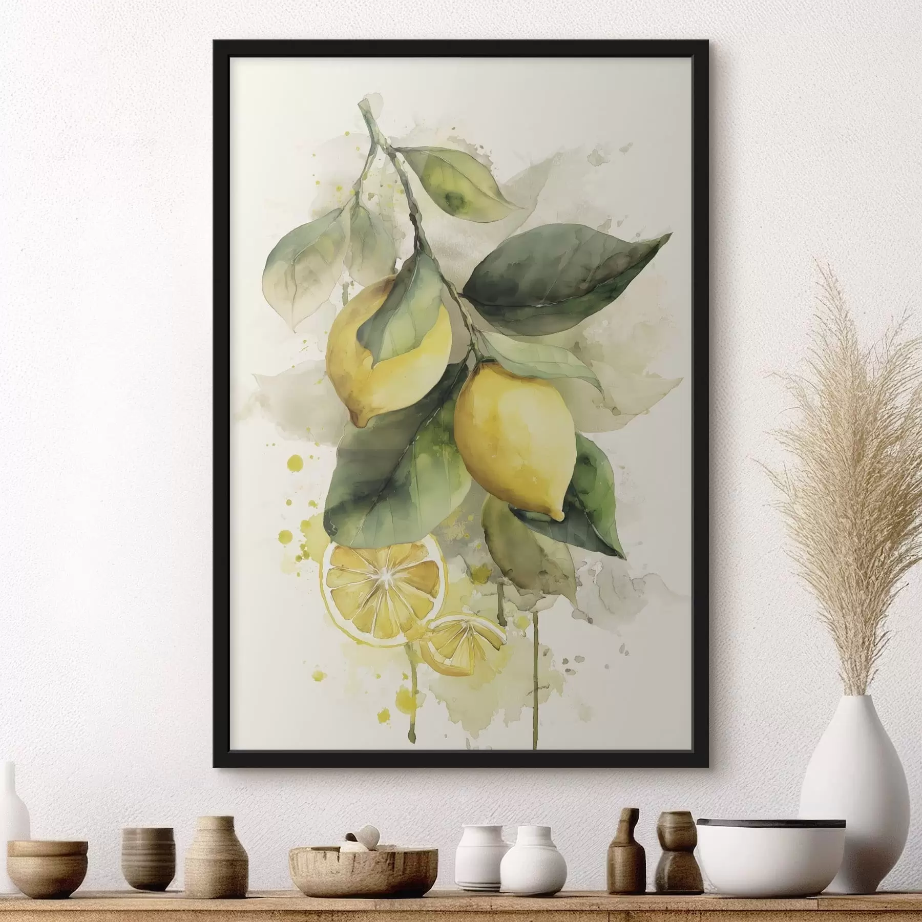 Fotobehang tak met citroenen in aquarelstijl f47123