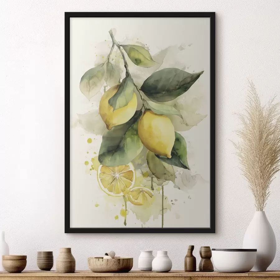 Fotobehang tak met citroenen in aquarelstijl f47123