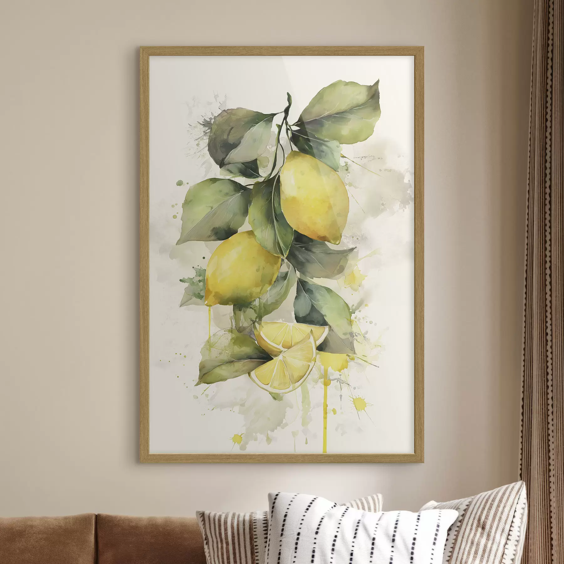 Fotobehang tak met citroenen in aquarelstijl f47124