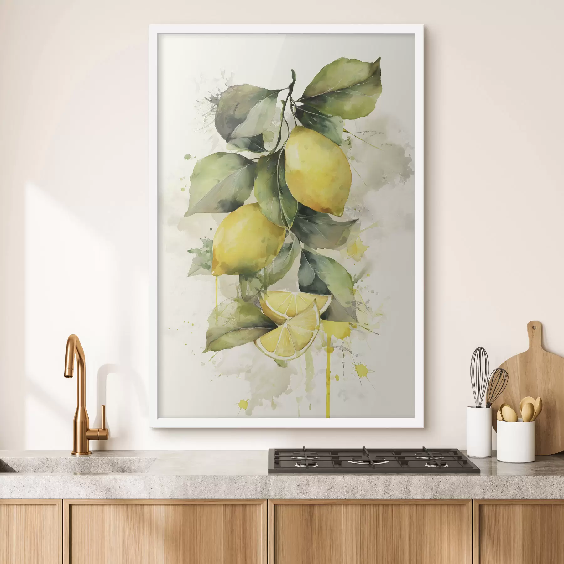 Fotobehang tak met citroenen in aquarelstijl f47124