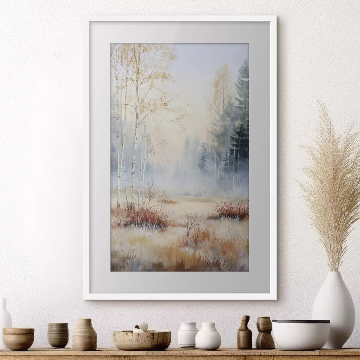 Poster landschap eerste vorst in het bos f47129