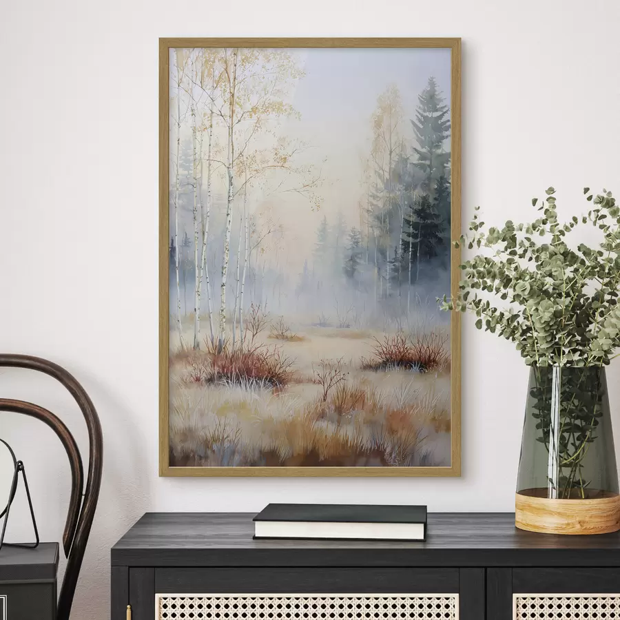 Fotobehang landschap eerste vorst in het bos f47129