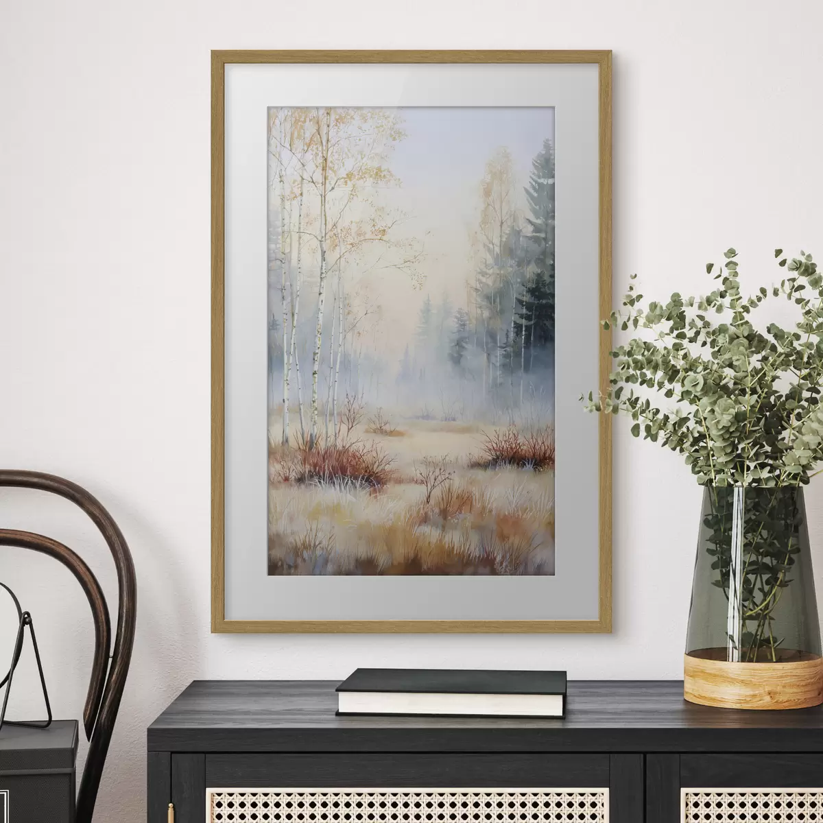 Poster landschap eerste vorst in het bos f47129