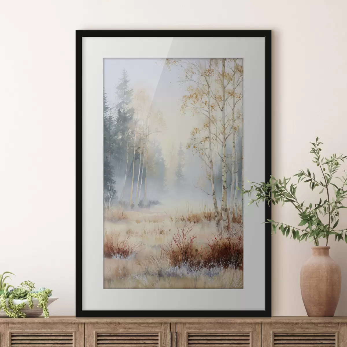 Poster landschap eerste vorst in het bos f47130