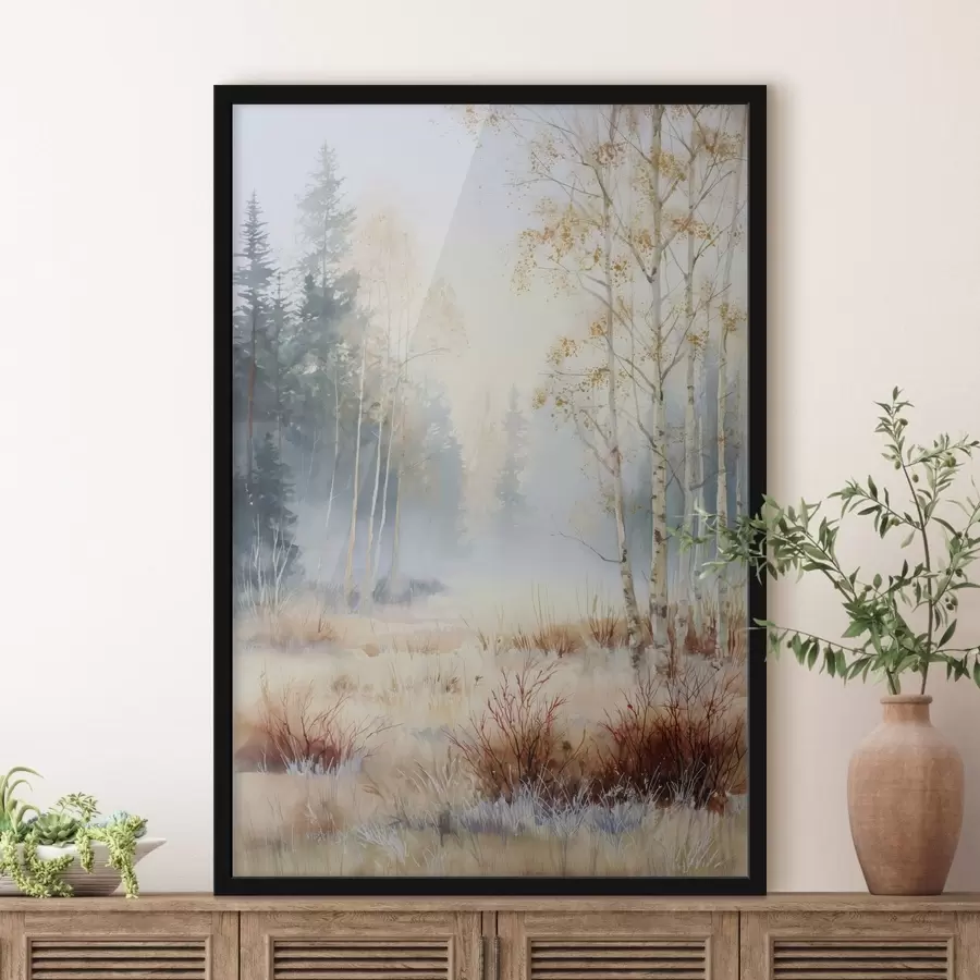 Fotobehang landschap eerste vorst in het bos f47130