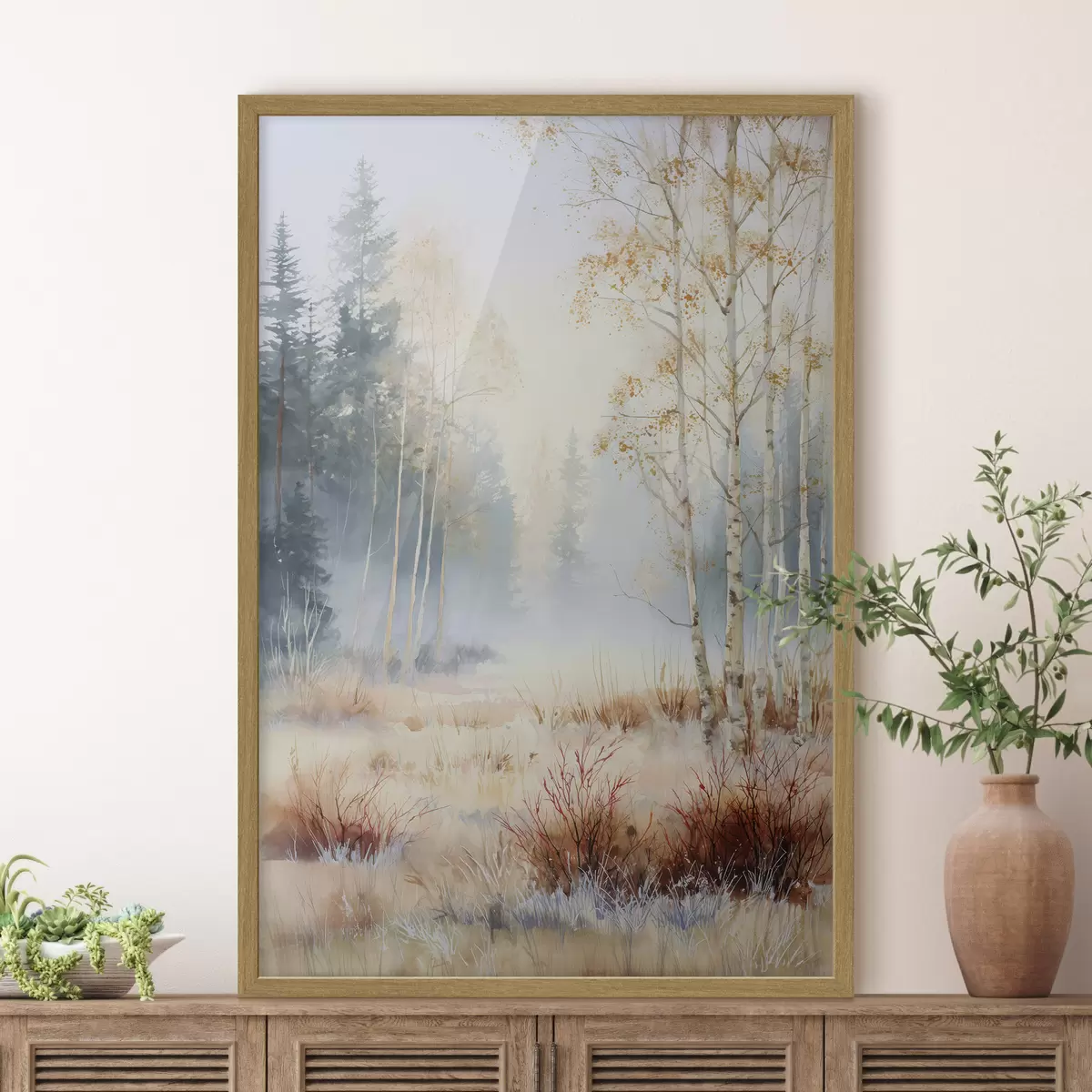 Poster landschap eerste vorst in het bos f47130