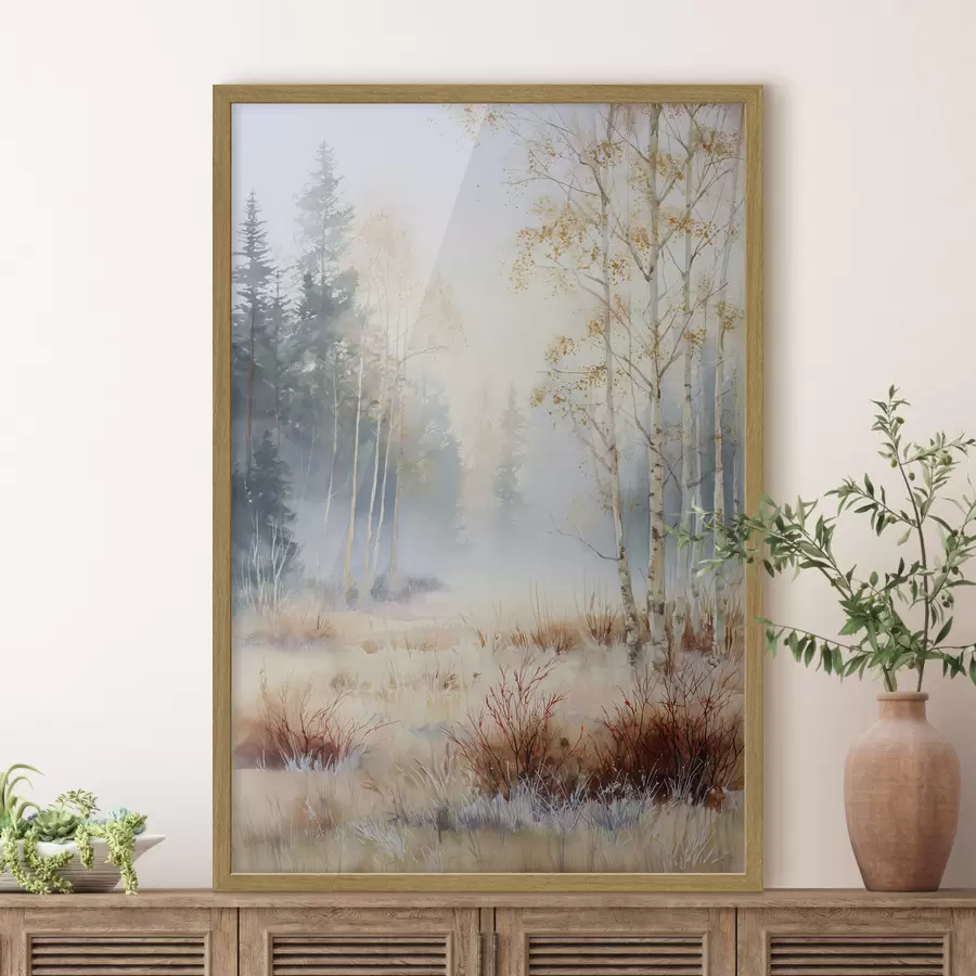 Fotobehang landschap eerste vorst in het bos f47130