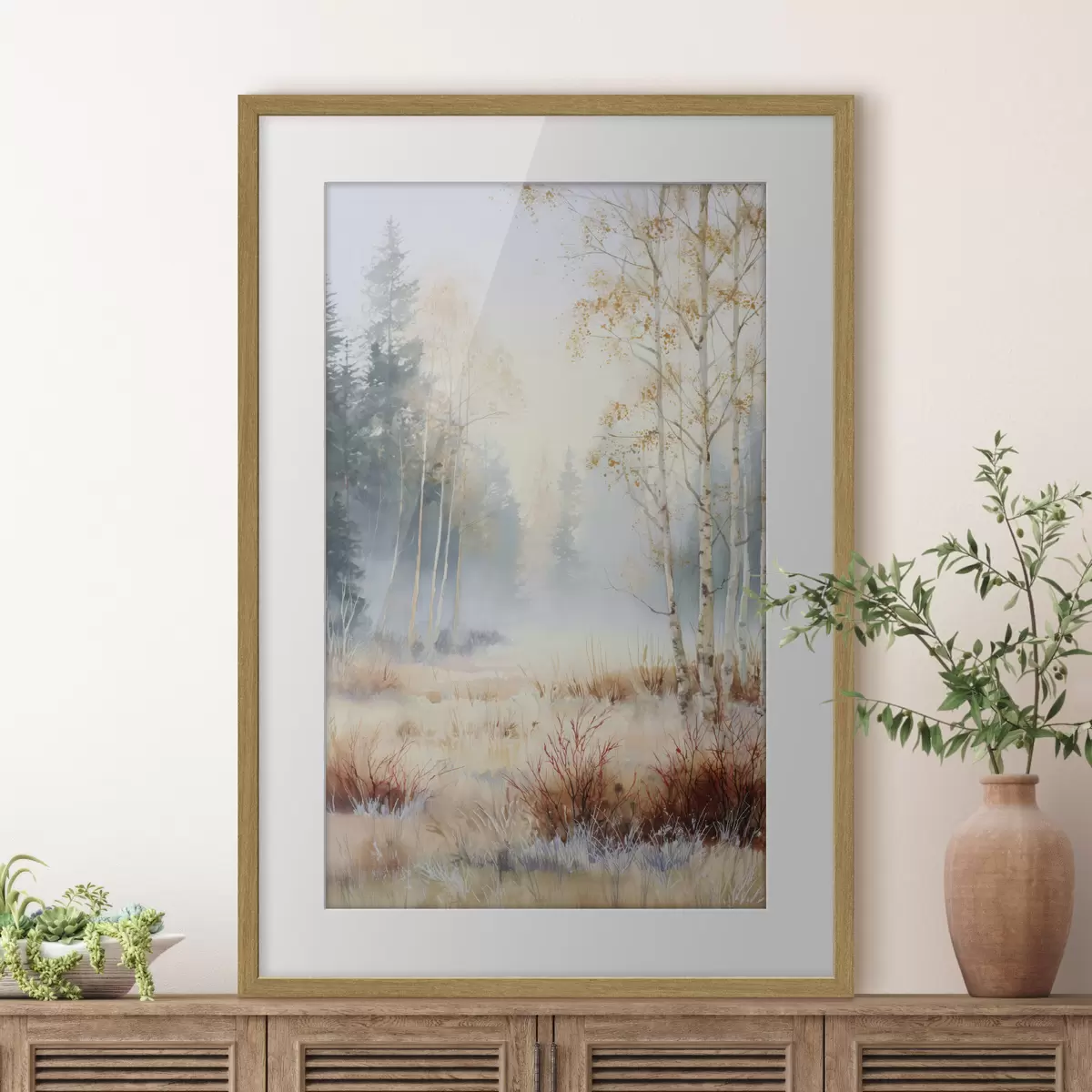 Poster landschap eerste vorst in het bos f47130