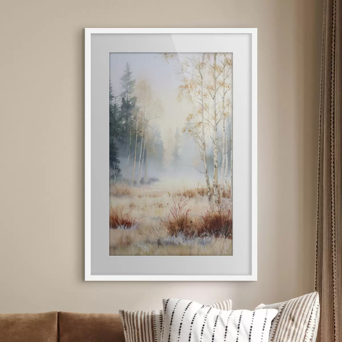 Poster landschap eerste vorst in het bos f47130