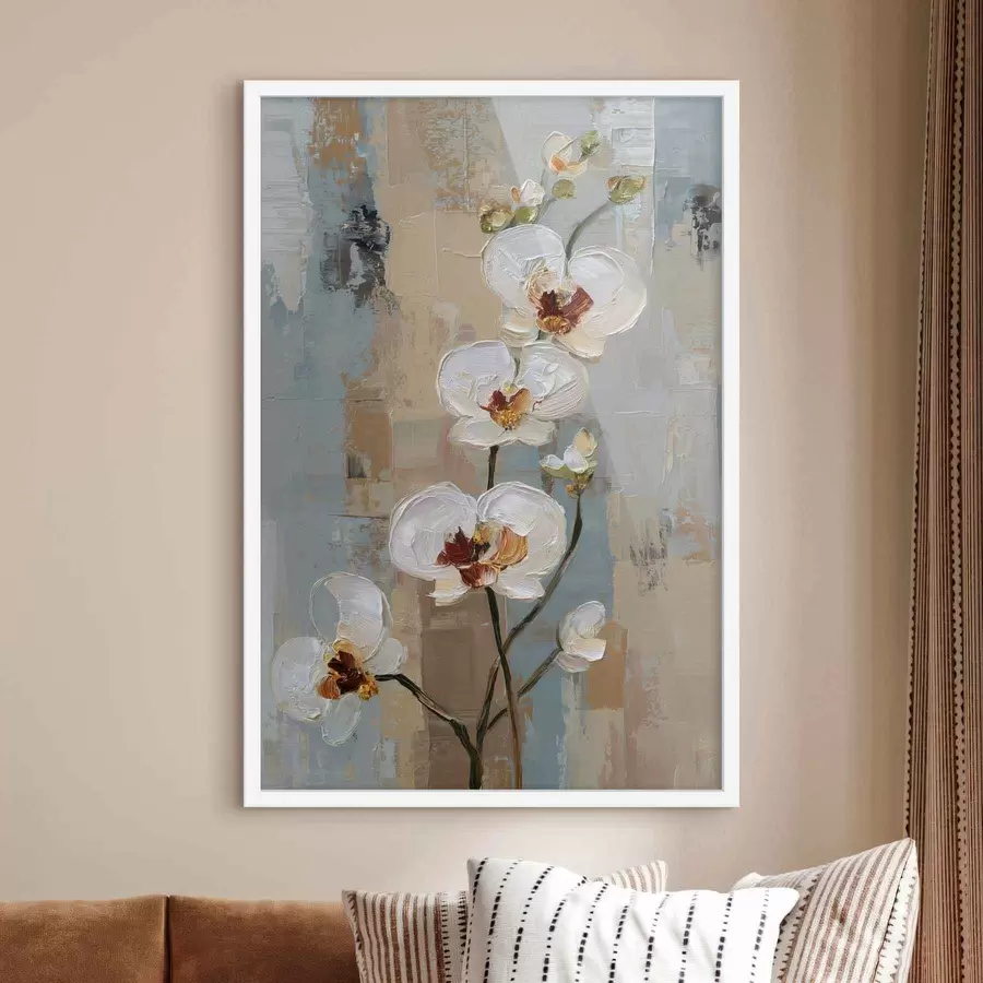 Fotobehang witte orchideebloemen in de stijl van een olieverfschilderij f47131