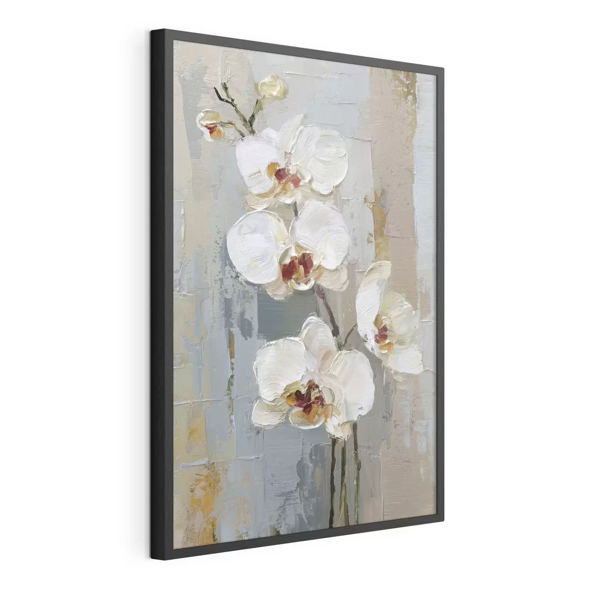 Poster witte orchideebloemen in de stijl van een olieverfschilderij f47132