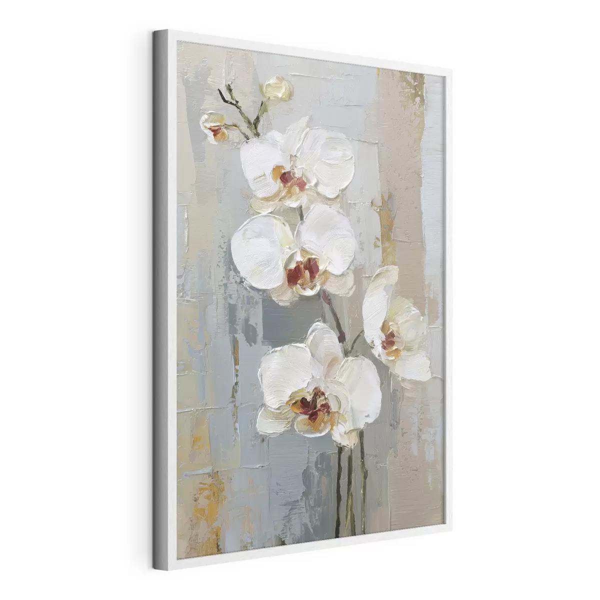 Poster witte orchideebloemen in de stijl van een olieverfschilderij f47132