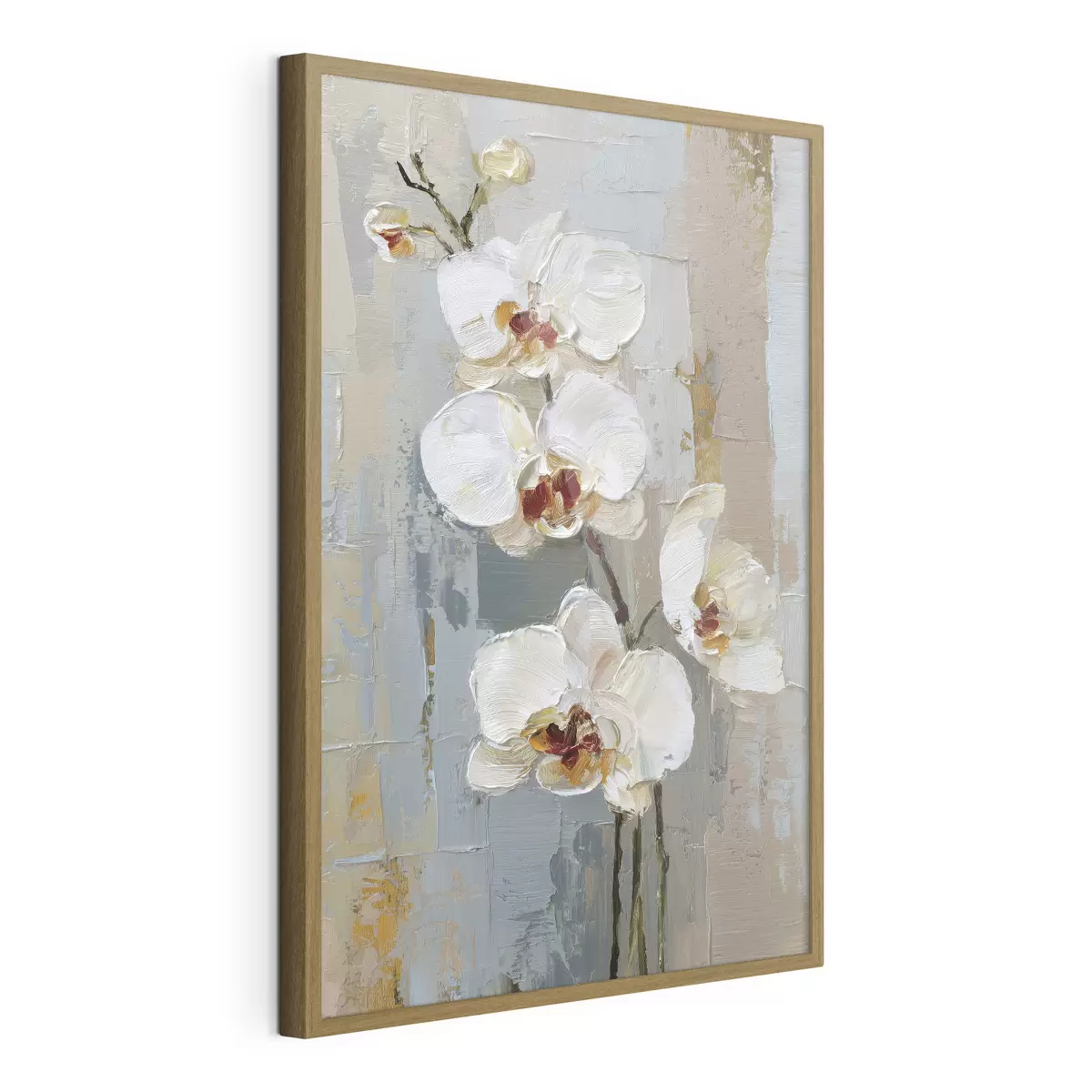 Poster witte orchideebloemen in de stijl van een olieverfschilderij f47132