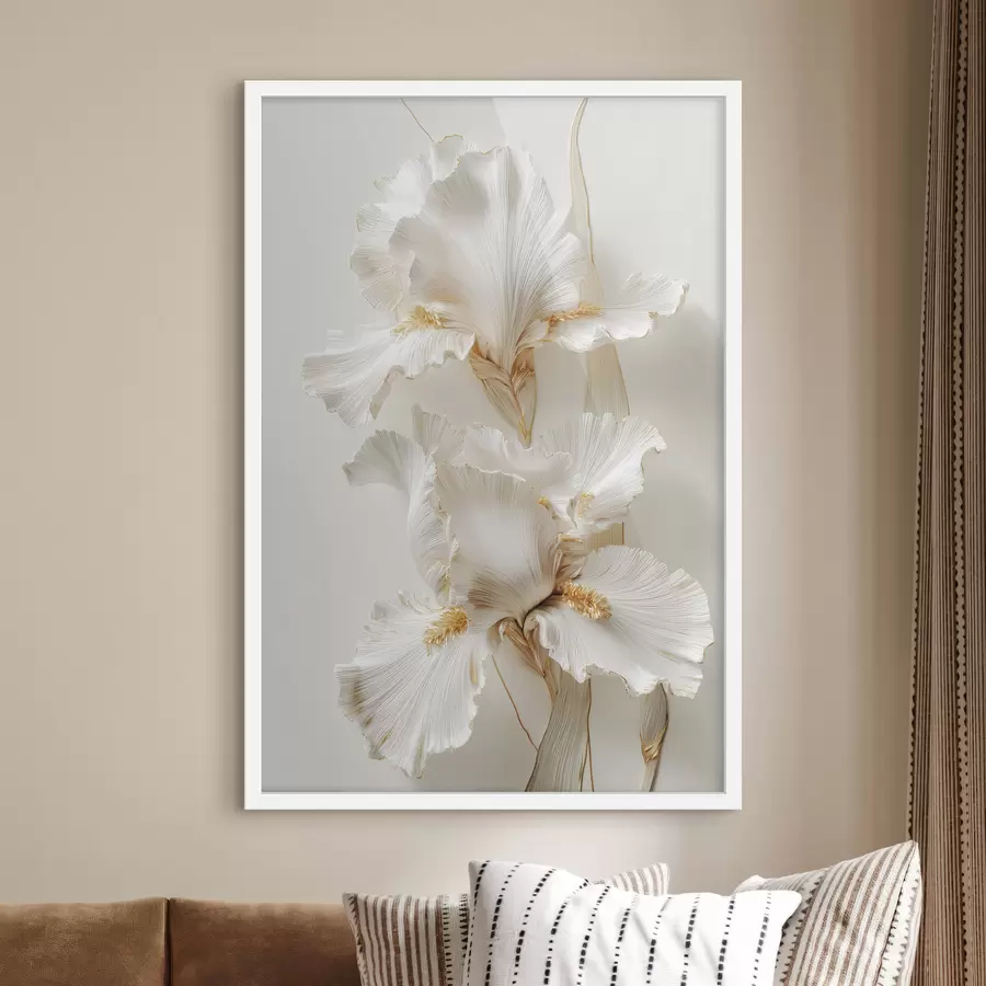 Fotobehang grote witte irisbloemen f47137