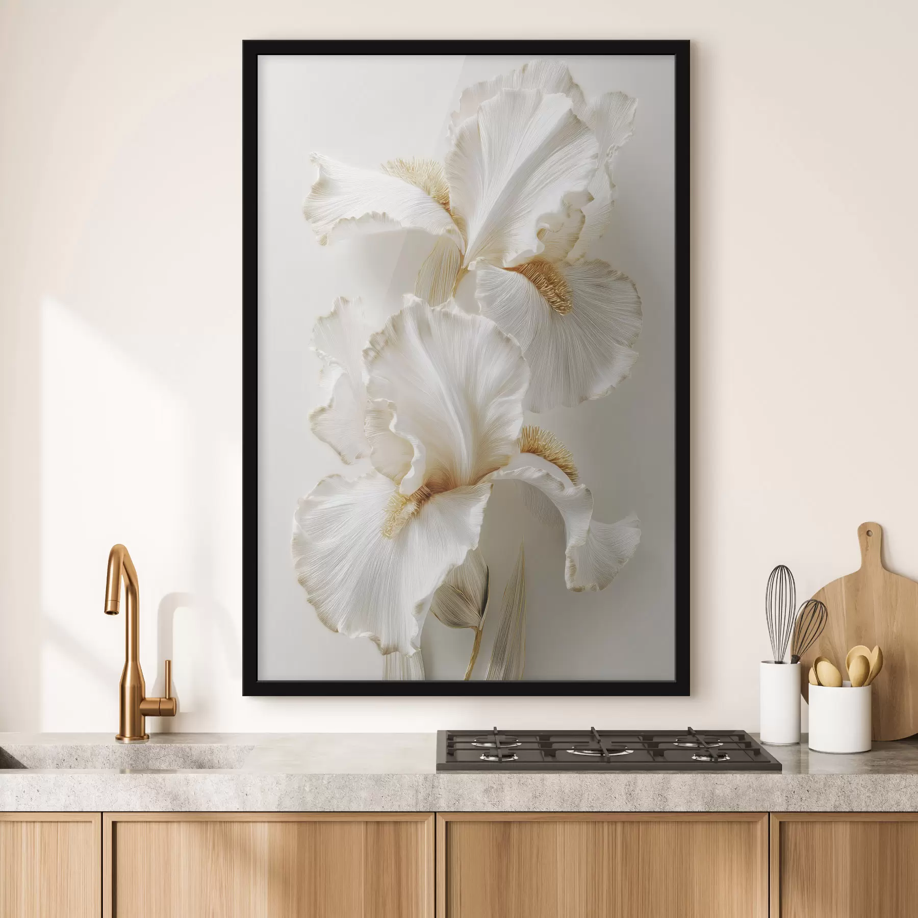 Fotobehang grote witte irisbloemen f47138