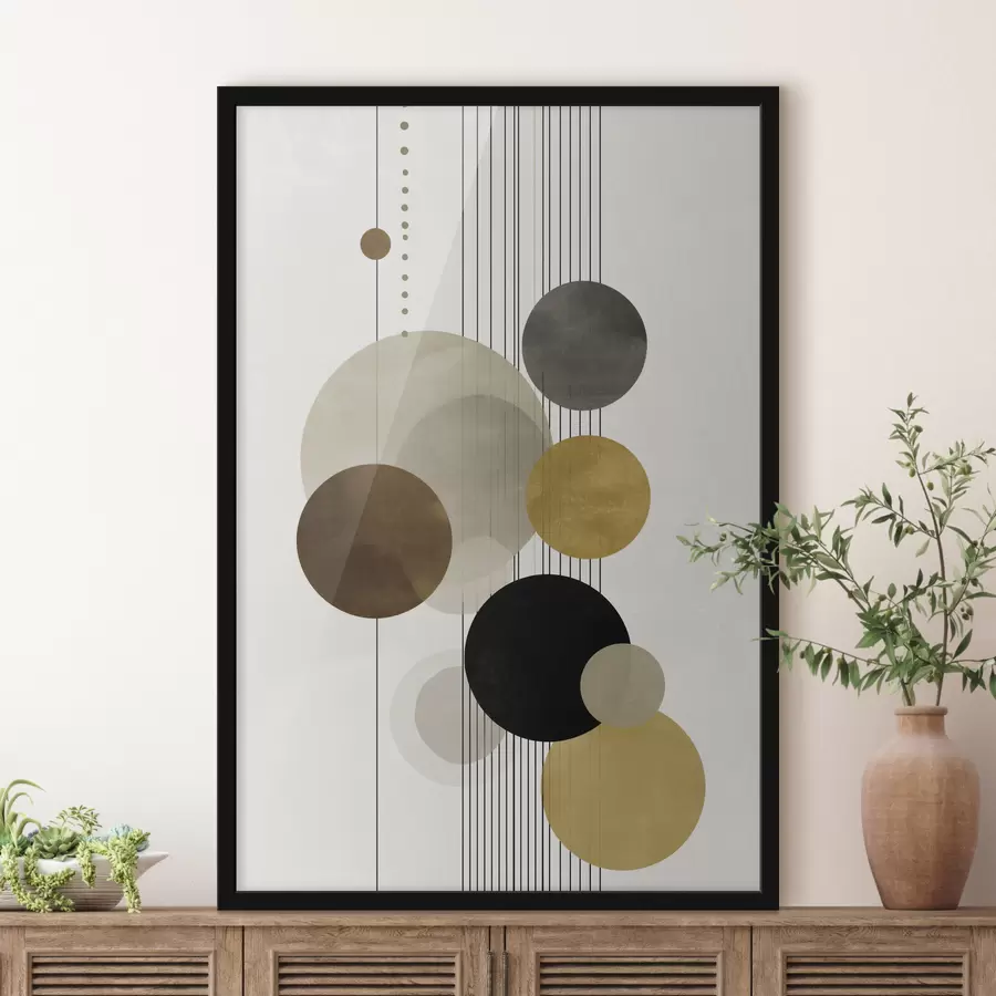 Fotobehang abstractie met cirkels en lijnen in warme kleuren f47237