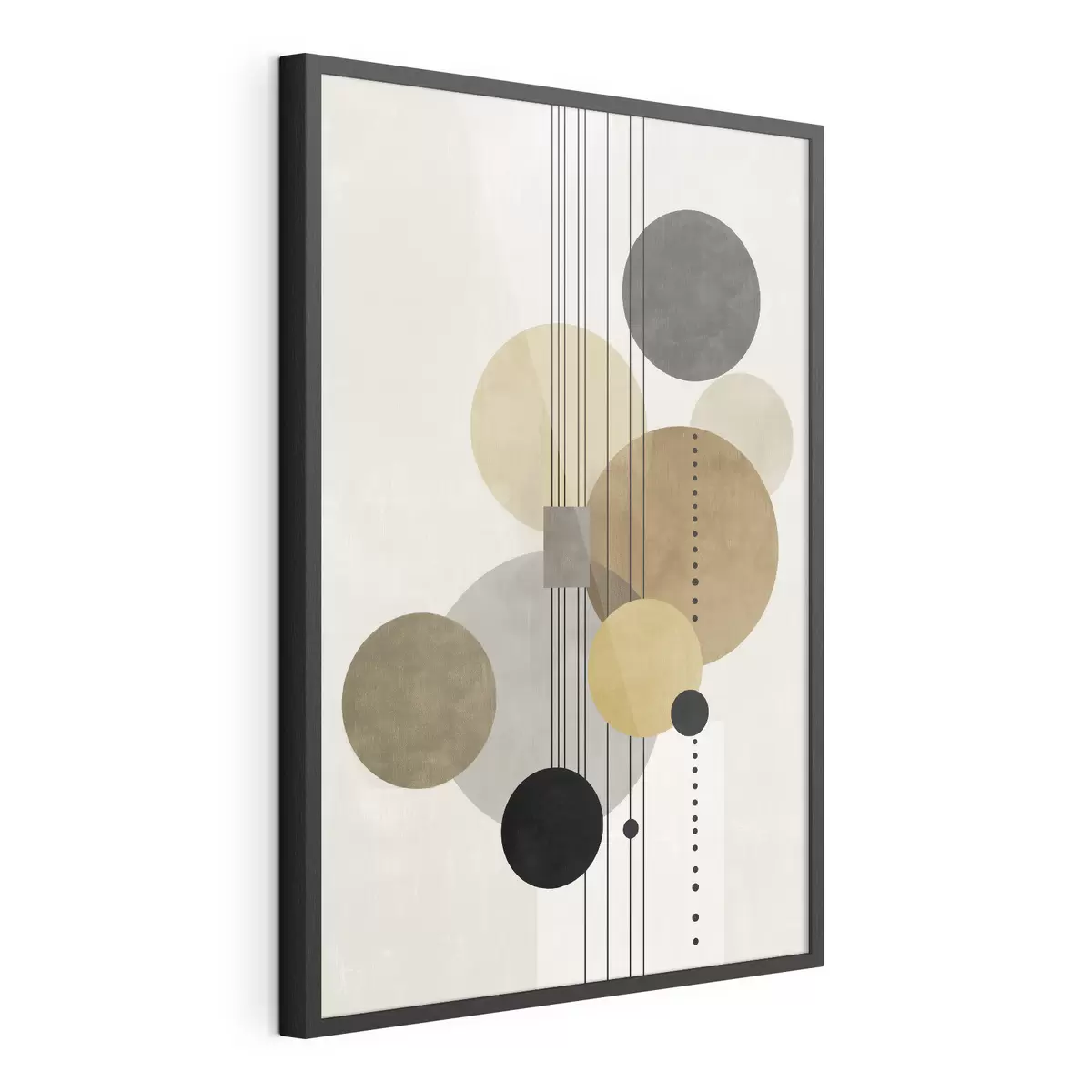 Poster abstractie met cirkels en lijnen in warme kleuren f47238