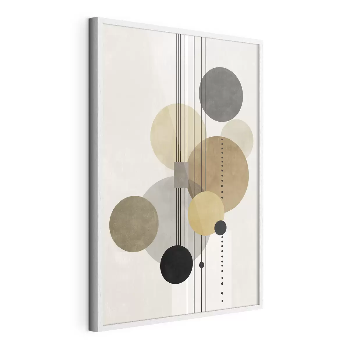 Poster abstractie met cirkels en lijnen in warme kleuren f47238
