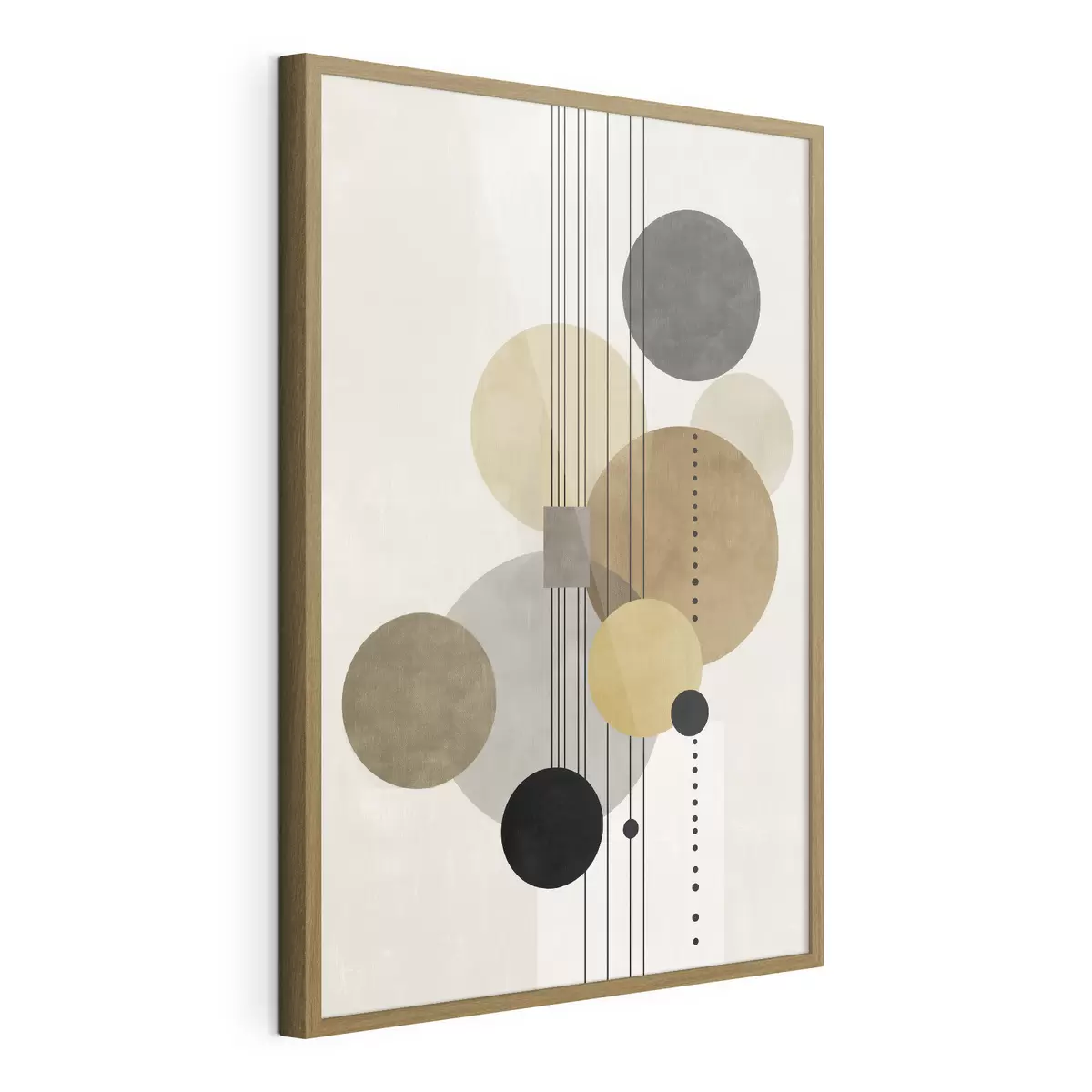 Poster abstractie met cirkels en lijnen in warme kleuren f47238