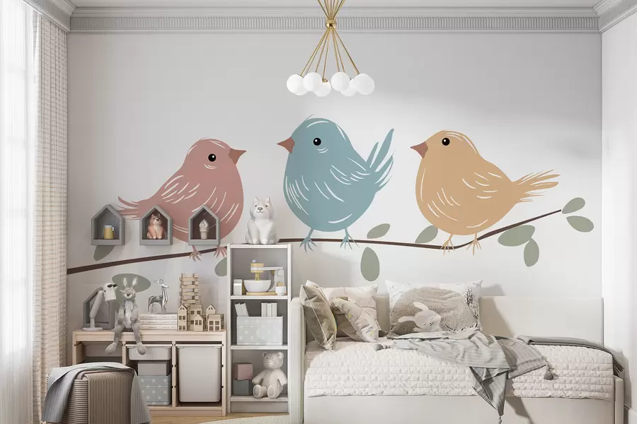 Fotobehang Vogels op een tak w05099