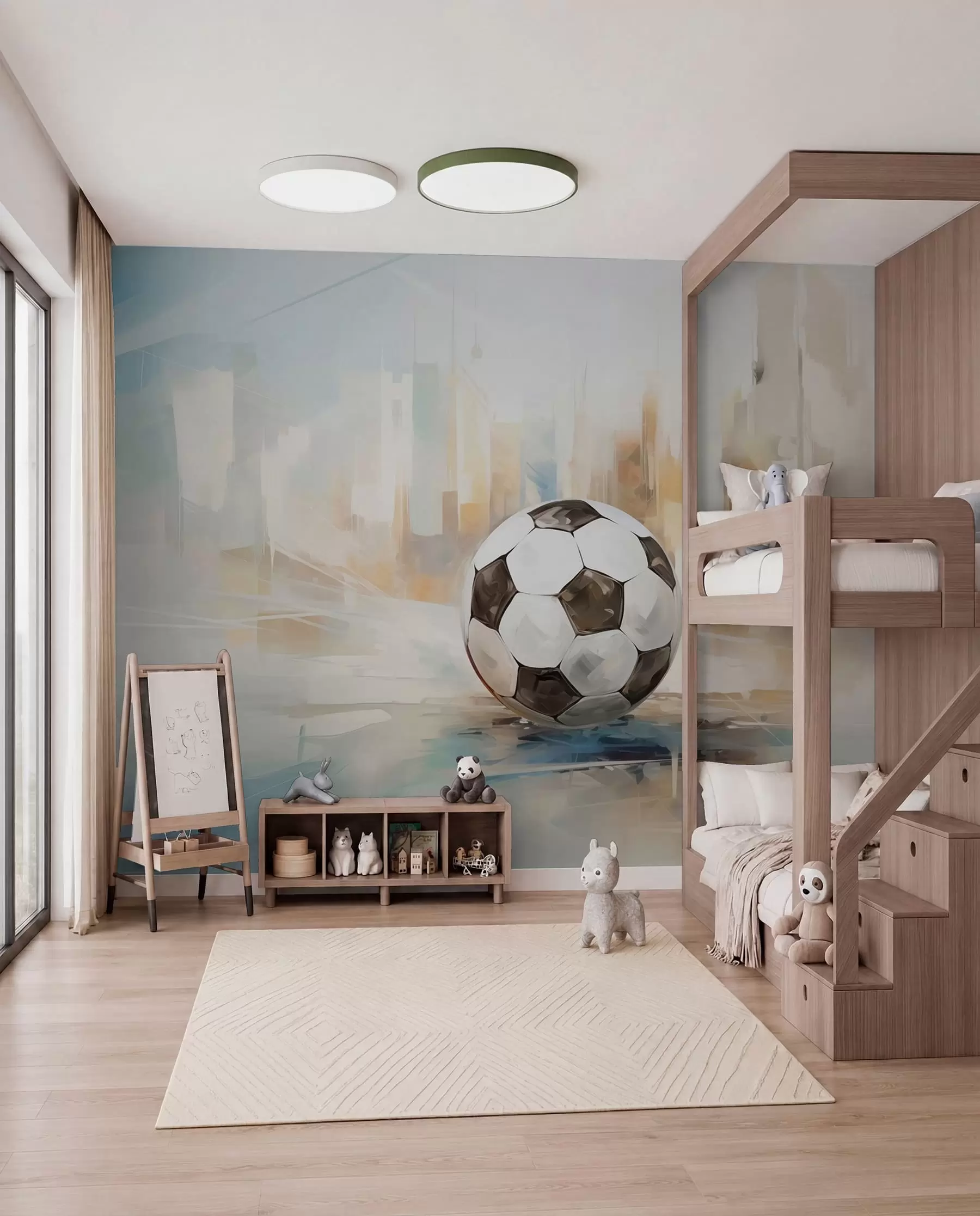 Fotobehang Voetbal in geschilderd licht w05102