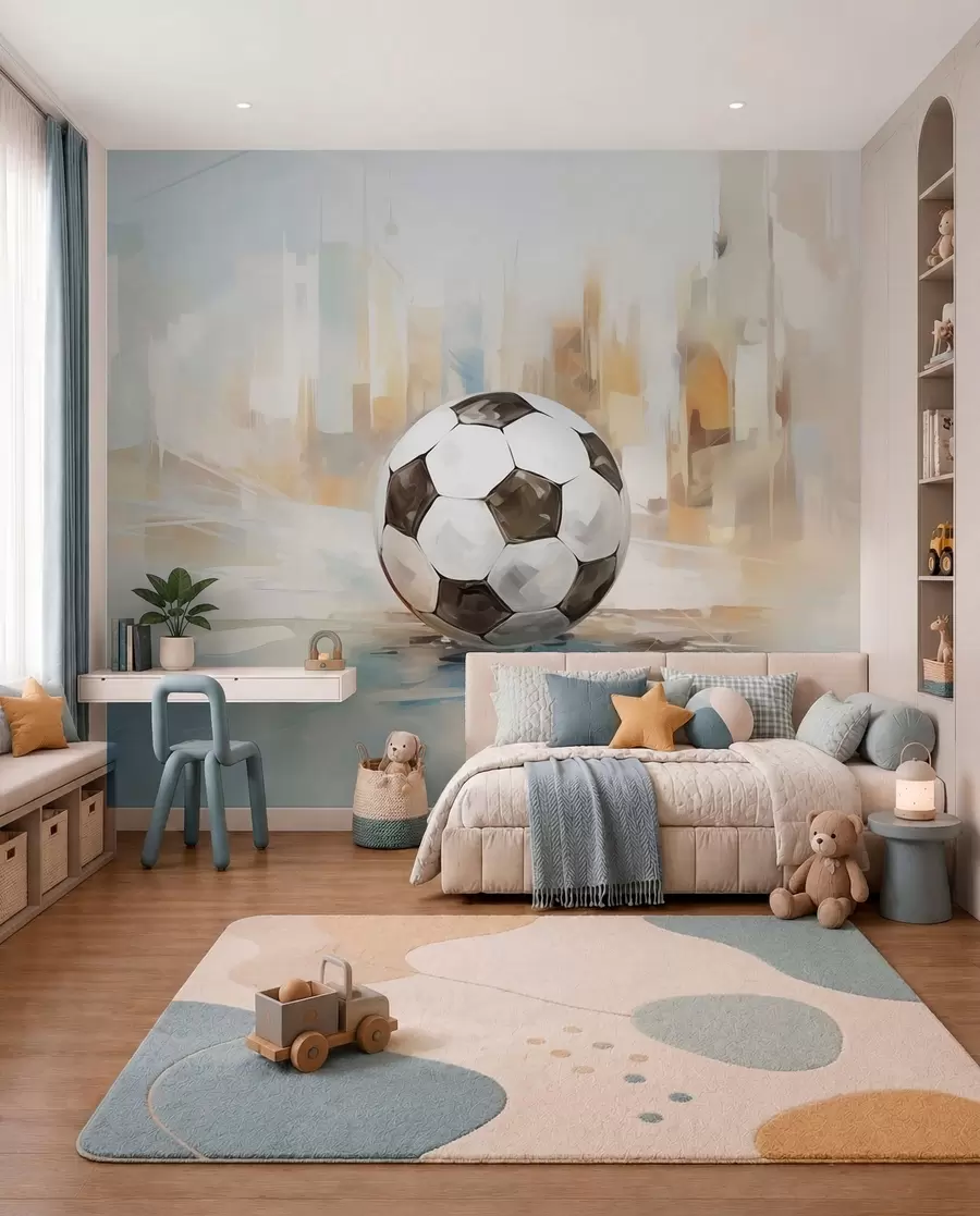 Fotobehang Voetbal in geschilderd licht w05102