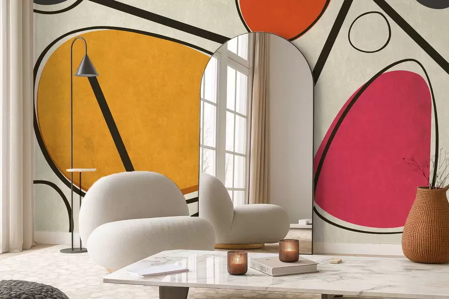 Fotobehang Abstracte vormen en lijnen met gedurfde kleurvlakken w05017