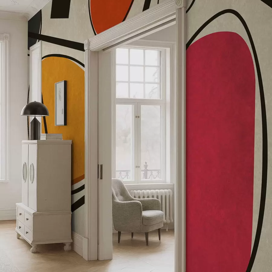 Fotobehang Abstracte vormen en lijnen met gedurfde kleurvlakken w05017