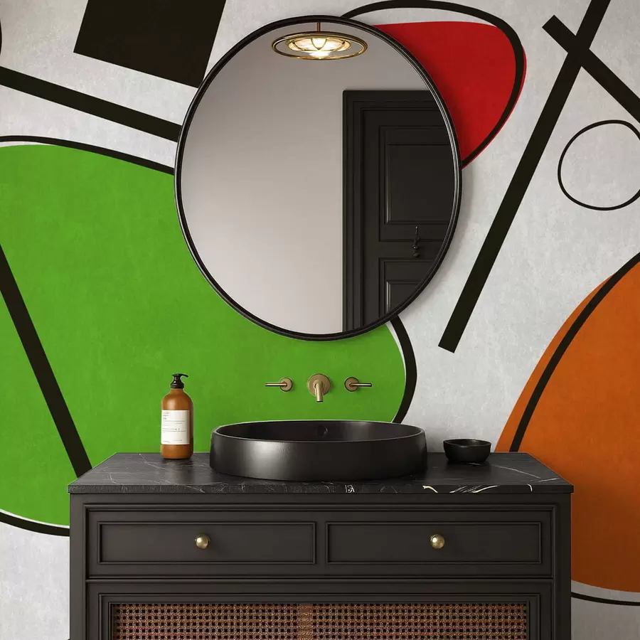 Fotobehang Abstracte geometrische vormen met lijnen en opvallende kleurvlakken w05017v1