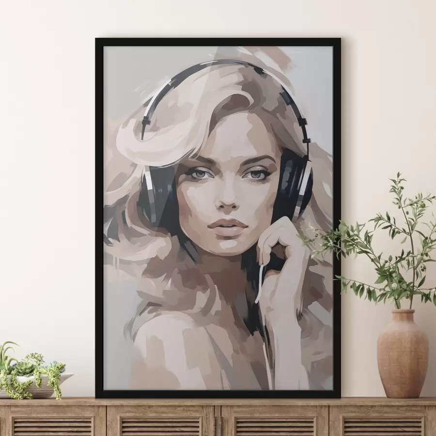 Fotobehang Portret van een meisje met koptelefoon f47410